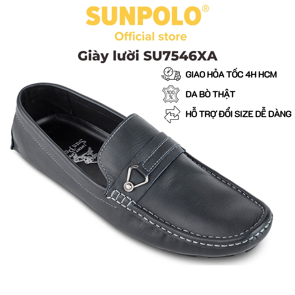Giày lười nam Da bò cao cấp SUNPOLO đi làm công sở, đi chơi Màu Xanh Navy - SU7546XA