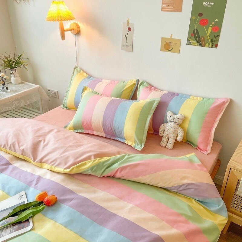 Bộ chăn ga gối Cotton Poly 5 món MD.DECOR - Bedding họa tiết dễ thương nhiều kích thước M4,M6,M8