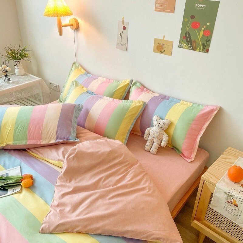 Bộ chăn ga gối Cotton Poly 5 món MD.DECOR - Bedding họa tiết dễ thương nhiều kích thước M4,M6,M8