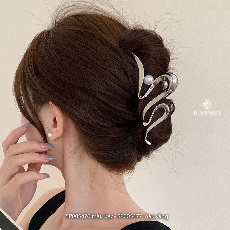 Kẹp tóc nữ càng cua Eleanor Accessories đính ngọc trai nhân tạo thiết kế dáng cong gợn sóng phụ kiện tóc 5476