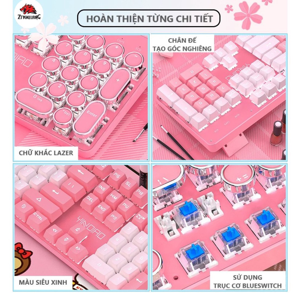 Bàn Phím Cơ Hồng Siêu Xinh Gaming T900 Trục Cơ Blue Switch Gõ Cực Đã, Phím Mạ Crom Cao Cấp 2023 Dùng Cho Máy Tính, Lapto