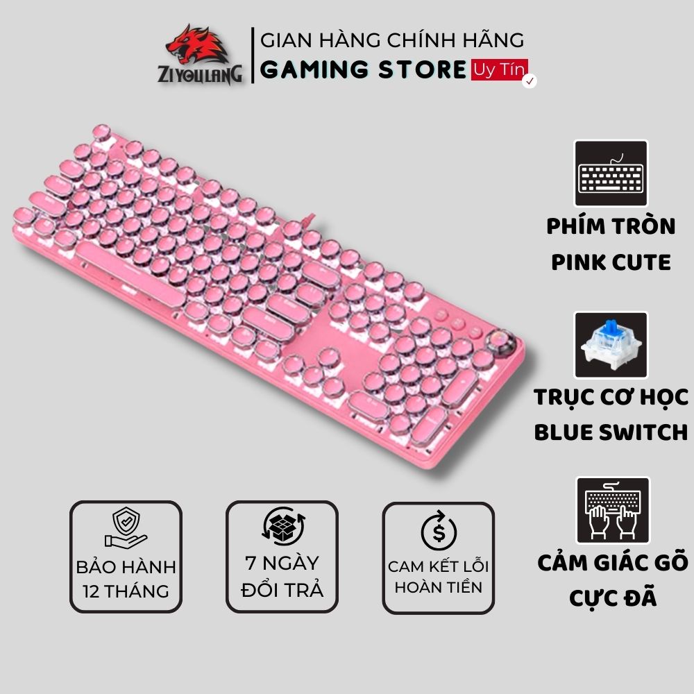 Bàn Phím Cơ Hồng Siêu Xinh Gaming T900 Trục Cơ Blue Switch Gõ Cực Đã, Phím Mạ Crom Cao Cấp 2023 Dùng Cho Máy Tính, Lapto