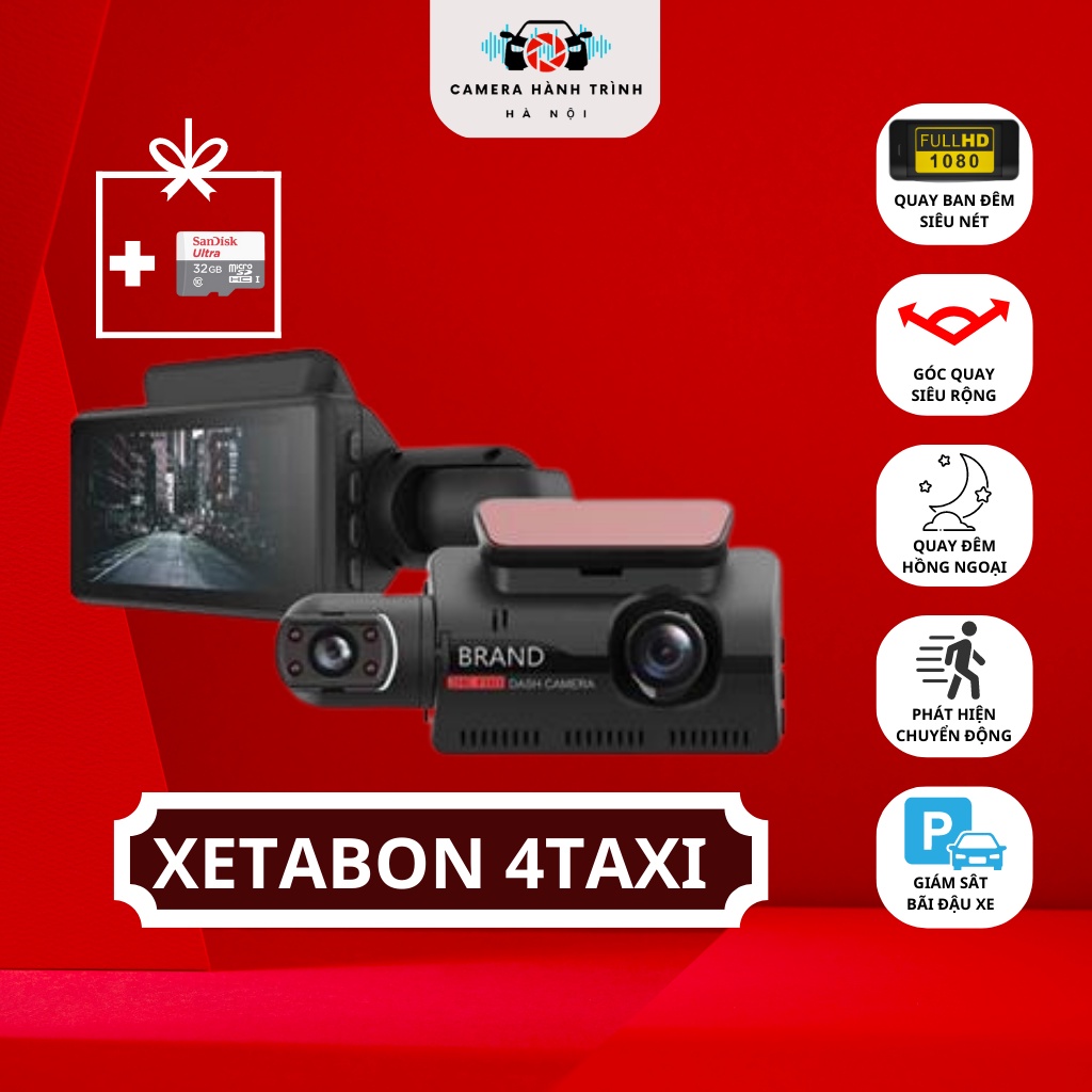 Camera hành trình ô tô 4taxi ống kính 360 độ ghi hình DVR 1080P hồng ngoại ban đêm siêu nét bảo hành 12 tháng - XETABON