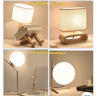Đèn ngủ để bàn gỗ cao cấp chóa vải - Tặng kèm bóng LED chuyên dụng