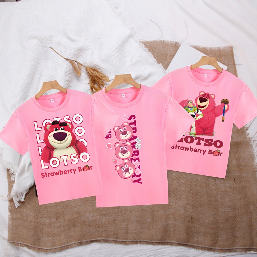 Áo Thun Hồng In Hình Lotso Bear Gấu Dâu cho bé