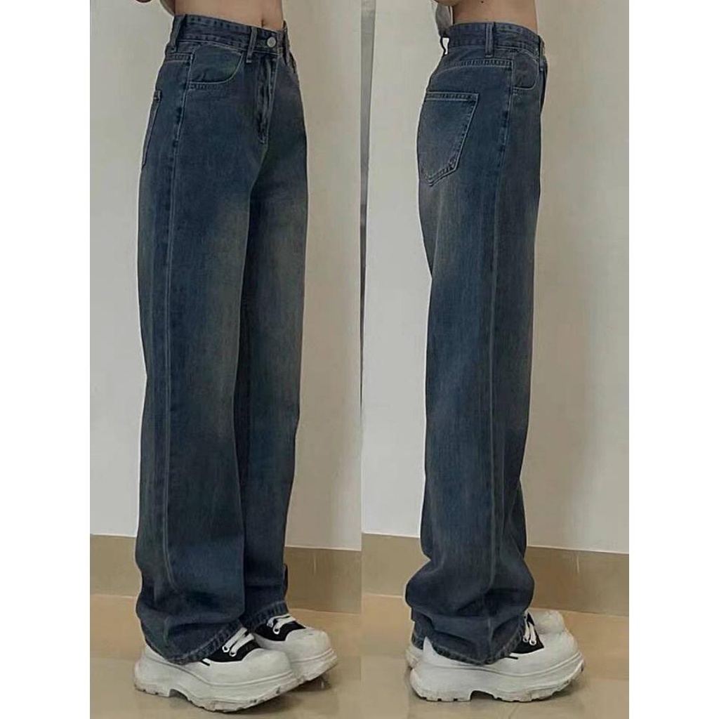 Quần jeans lưng cao ống rộng màu RETRO - 1MIN