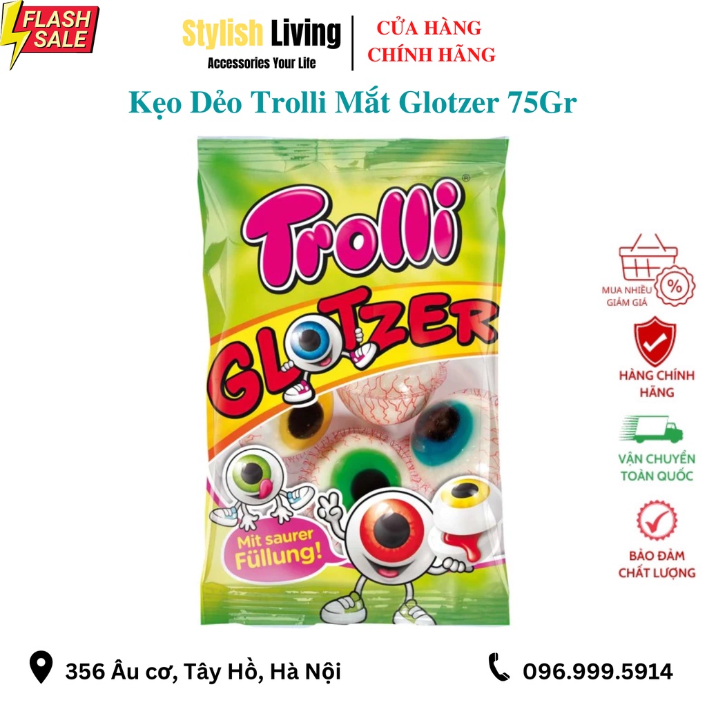 Kẹo Dẻo Con Mắt Trolli Glotzer , Kẹo Trolli Pop Eyes Đức Cho Bé Date Xa Gói 75gr