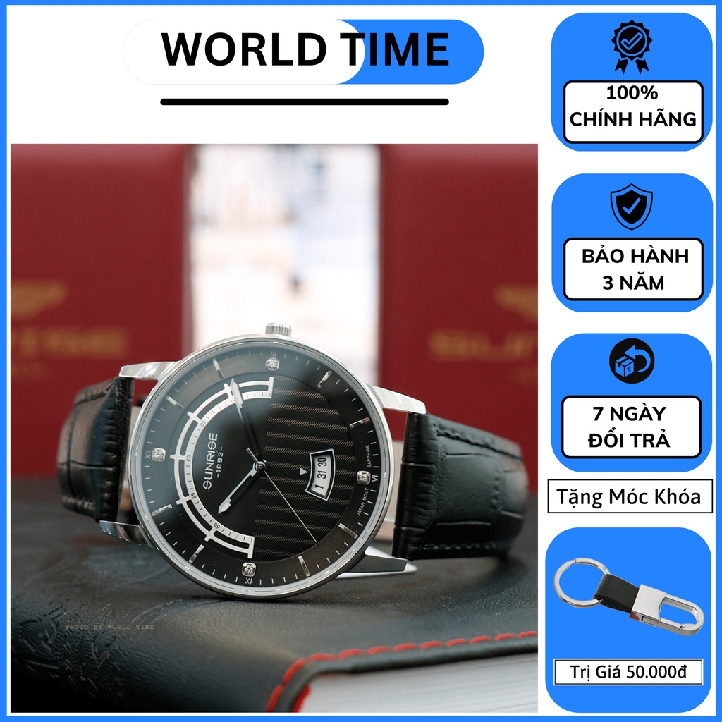 Đồng Hồ Nam Sunrise 1224SA  Chính Hãng Full Box, Dây Da Cao Cấp, Kính Sapphire Chống Xước, Chống Nước, Bảo hành 3 Năm