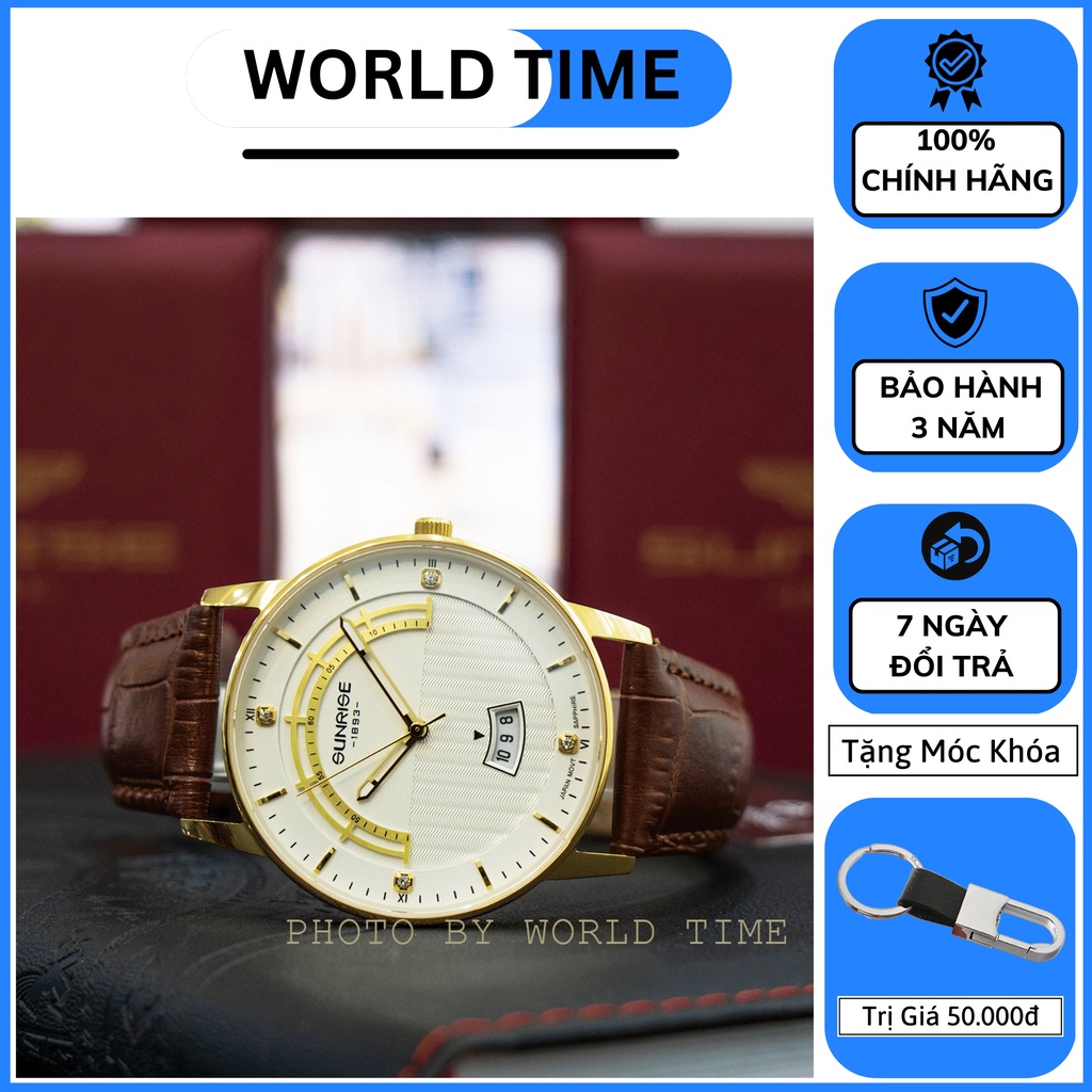 Đồng Hồ Nam Sunrise 1224SA  Chính Hãng Full Box, Dây Da Cao Cấp, Kính Sapphire Chống Xước, Chống Nước, Bảo hành 3 Năm