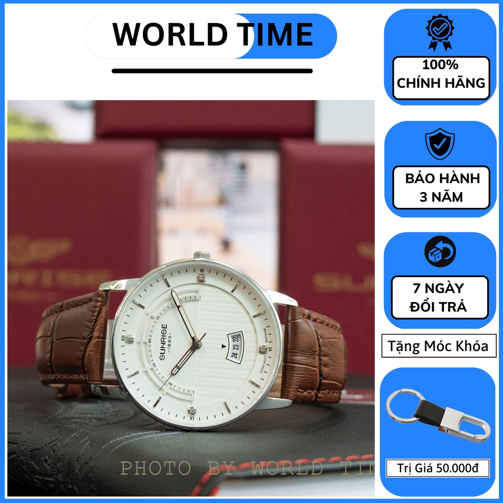 Đồng Hồ Nam Sunrise 1224SA  Chính Hãng Full Box, Dây Da Cao Cấp, Kính Sapphire Chống Xước, Chống Nước, Bảo hành 3 Năm