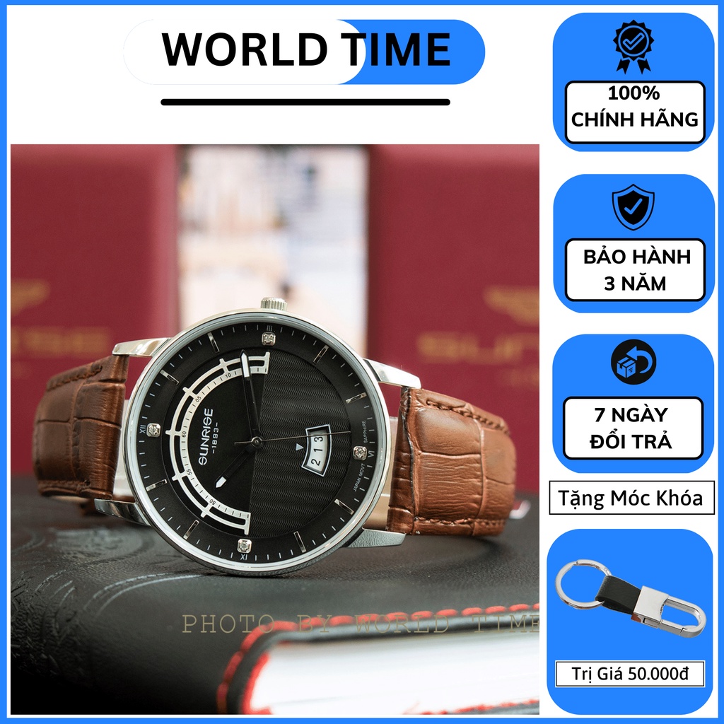 Đồng Hồ Nam Sunrise 1224SA  Chính Hãng Full Box, Dây Da Cao Cấp, Kính Sapphire Chống Xước, Chống Nước, Bảo hành 3 Năm