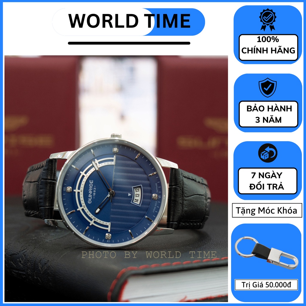 Đồng Hồ Nam Sunrise 1224SA  Chính Hãng Full Box, Dây Da Cao Cấp, Kính Sapphire Chống Xước, Chống Nước, Bảo hành 3 Năm