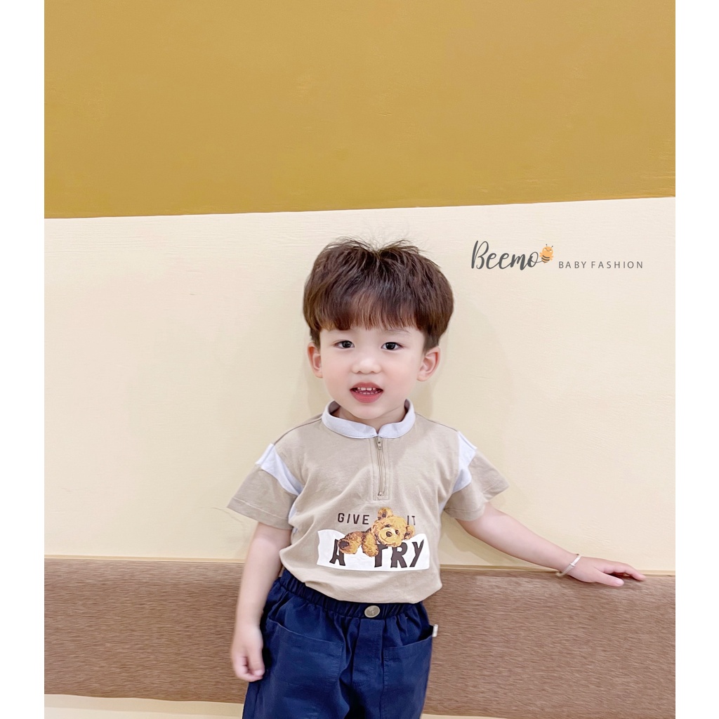 Bộ quần áo in gấu Teddy cho bé trai Beemo,Chất liệu áo cotton co giãn, thấm hút mồ hôi,quần kaki Hàn siêu mềm mại B300