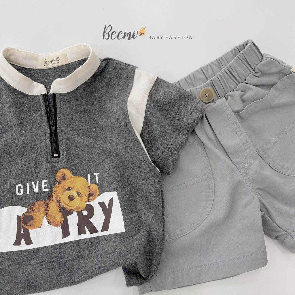 Bộ quần áo in gấu Teddy cho bé trai Beemo,Chất liệu áo cotton co giãn, thấm hút mồ hôi,quần kaki Hàn siêu mềm mại B300