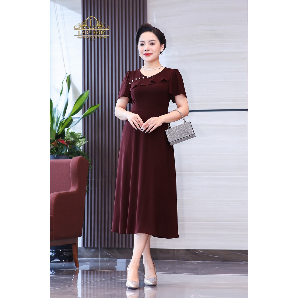 Đầm tằm Ý ngực bèo đai eo Ladyshop thời trang trung niên cao cấp T114