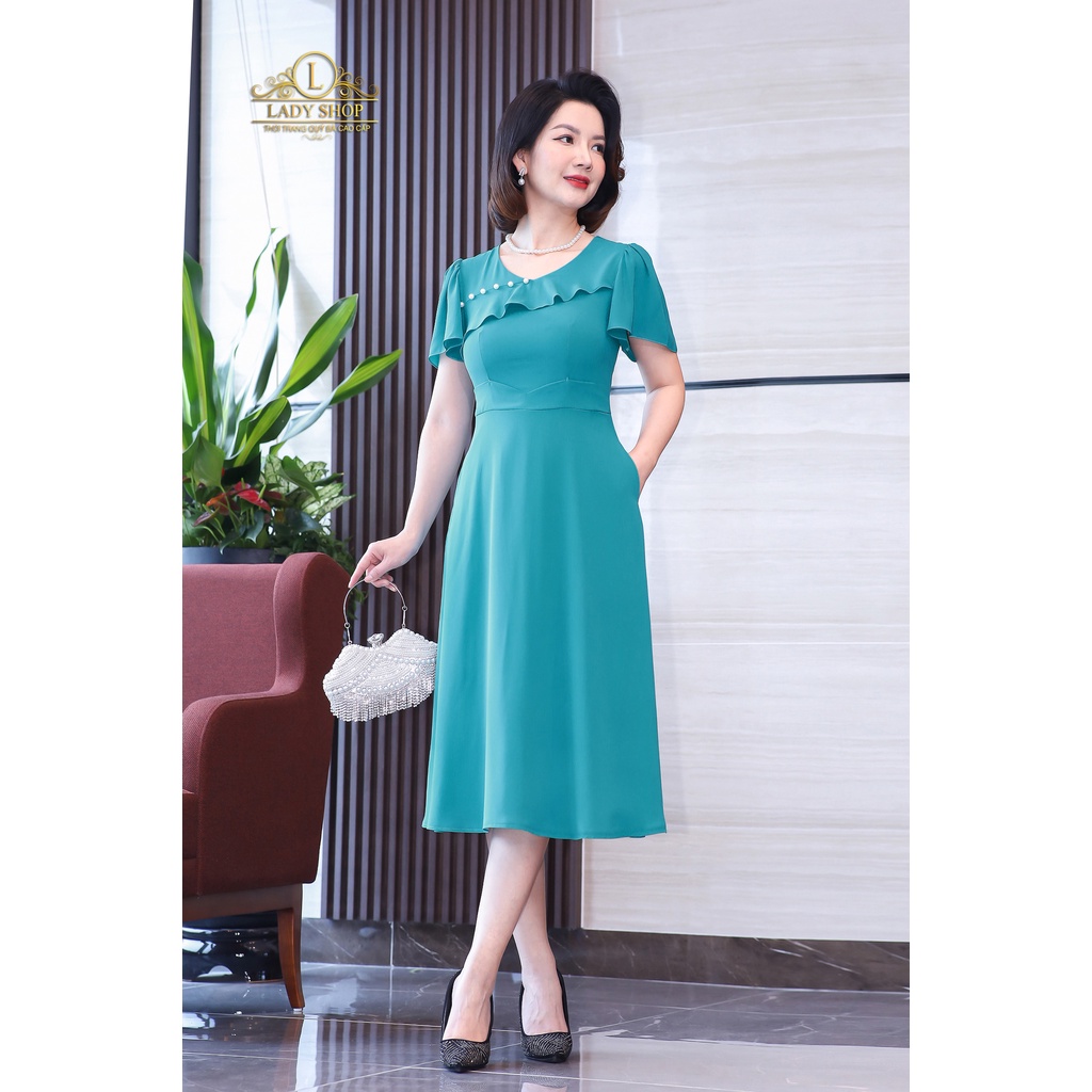 Đầm tằm Ý ngực bèo đai eo Ladyshop thời trang trung niên cao cấp T114