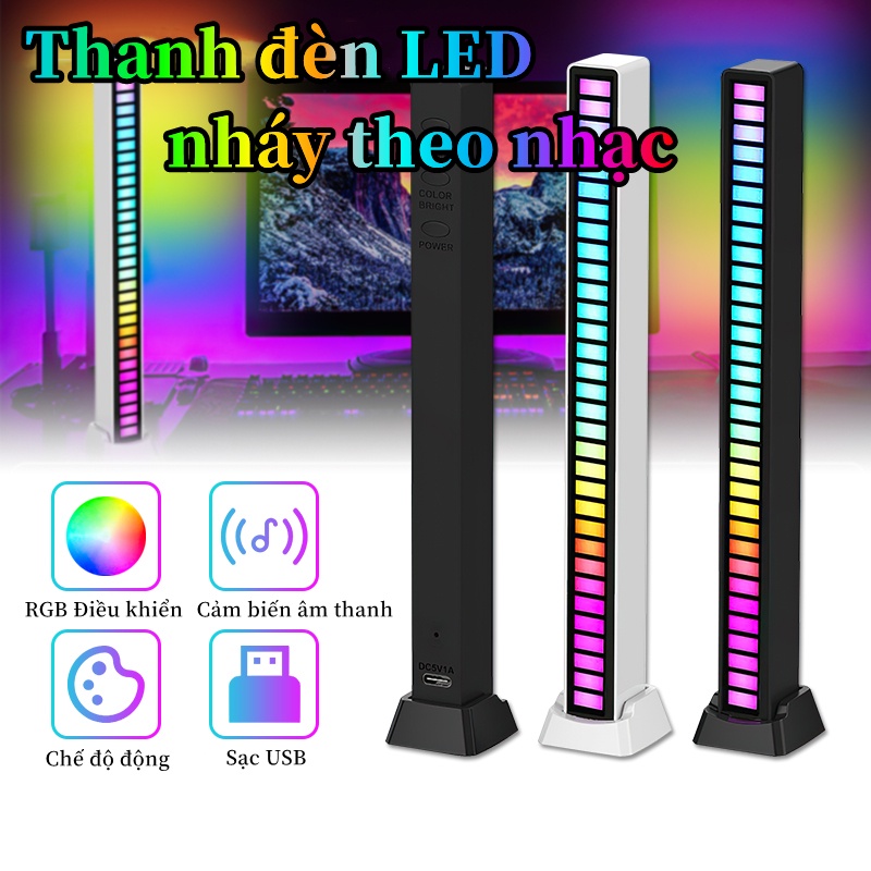 Thanh đèn led RGB nháy theo nhạc Thanh Led RGB 32 Bit cảm biến âm thanh tự nhấp nháy theo nhạc, sạc pin. app điều khiển | BigBuy360 - bigbuy360.vn