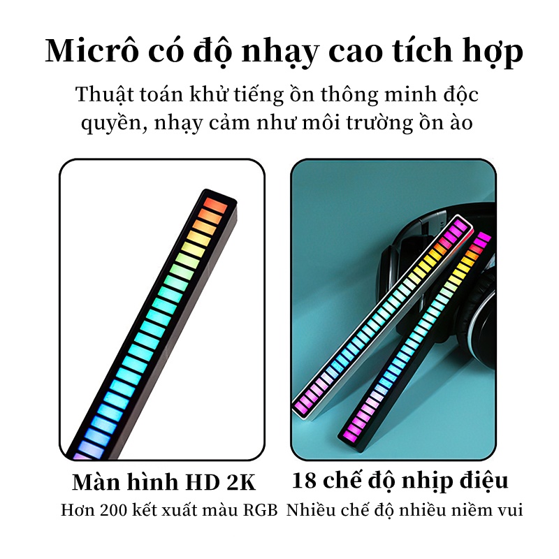Thanh đèn led RGB nháy theo nhạc Thanh Led RGB 32 Bit cảm biến âm thanh tự nhấp nháy theo nhạc, sạc pin. app điều khiển | BigBuy360 - bigbuy360.vn