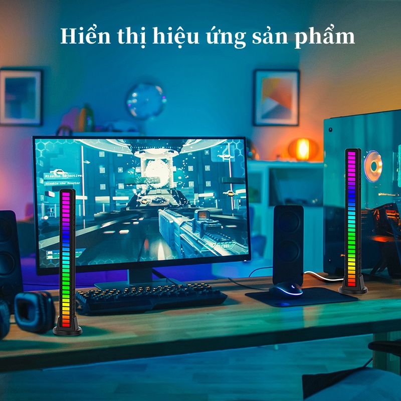 Thanh đèn led RGB nháy theo nhạc Thanh Led RGB 32 Bit cảm biến âm thanh tự nhấp nháy theo nhạc, sạc pin. app điều khiển | BigBuy360 - bigbuy360.vn