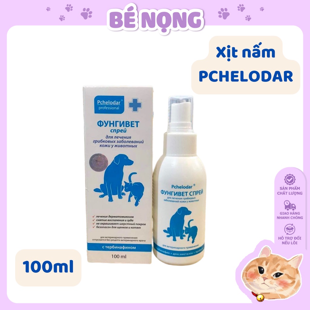 XỊT CHỐNG NẤM DA PCHELODAR 100ML NHẬP NGA - HỖ TRỢ CÁC VẤN ĐỀ VỀ DA VÀ LÔNG CHO CHÓ MÈO
