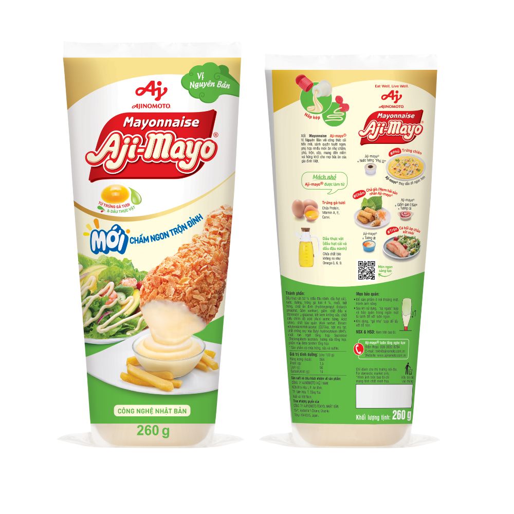 Combo 2 Tuýp Xốt Mayonnaise Aji-mayo® Vị Nguyên Bản 260g/Tuýp