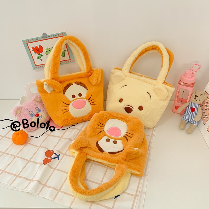 Bololo Túi Xách Lông Nhung Hai Mặt Đa Năng In Hoạ Tiết Hoạt Hình Dễ Thương Xinh Xắn