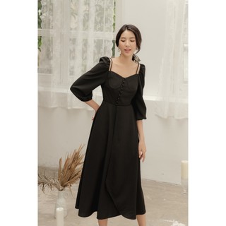 Đầm Dài Tà Đắp Màu Đen - XIPI