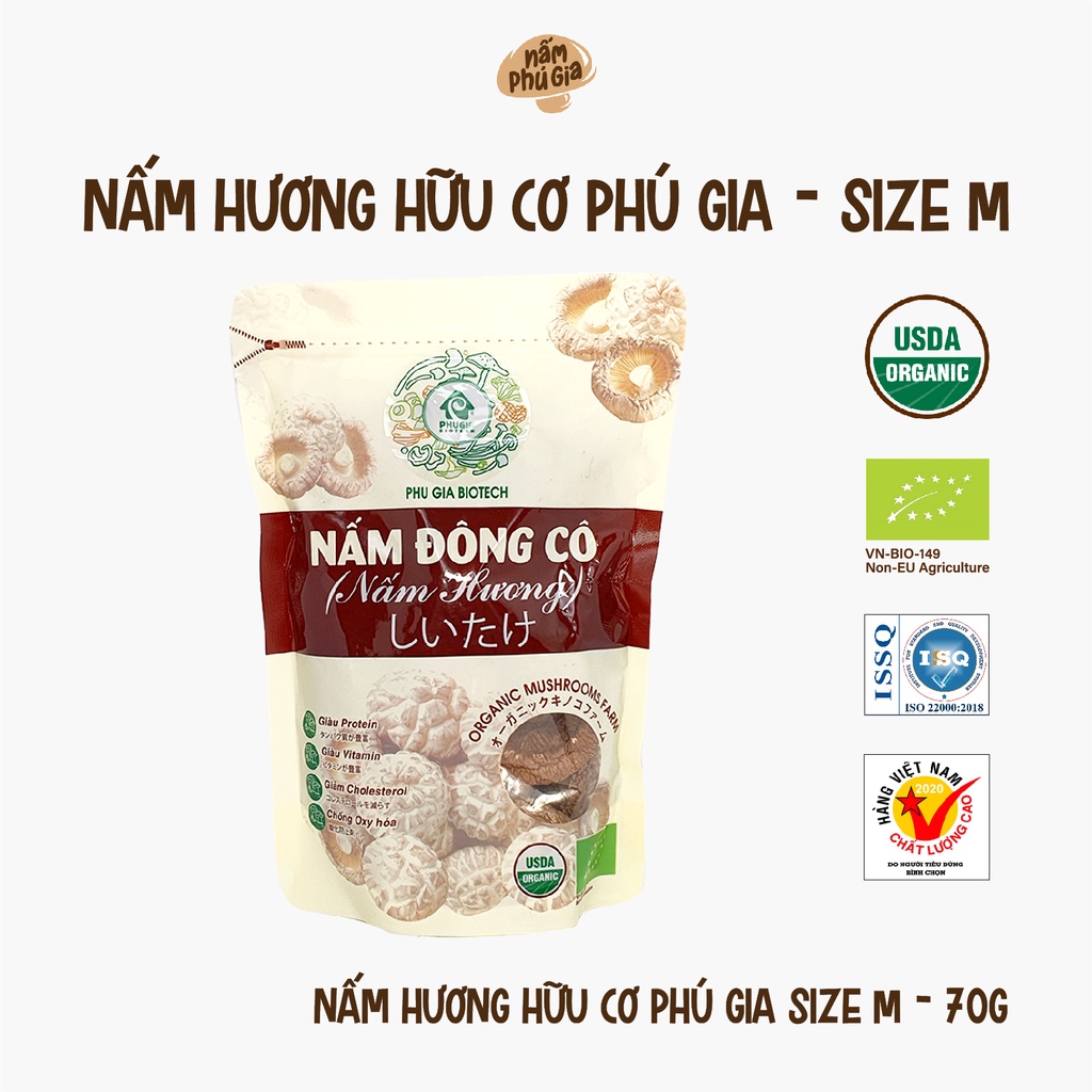 Nấm Hương Hữu Cơ Size M Gói 70g/ 100g - Nấm Phú Gia