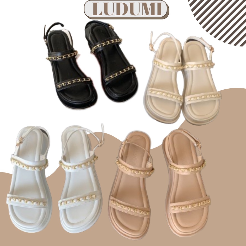 SANDAL XUỒNG 7 PHÂN - DÉP THỜI TRANG QUAI NGANG XÍCH VÀNG PHONG CÁCH NỮ TÍNH (LUDUMI)