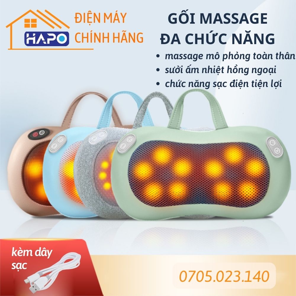 Gối massage hồng ngoại đa năng tự động  2 Chiều Cao Cấp, Máy mát xa rung bằng điện giảm đau mỏi cột sống cổ eo vai lưng