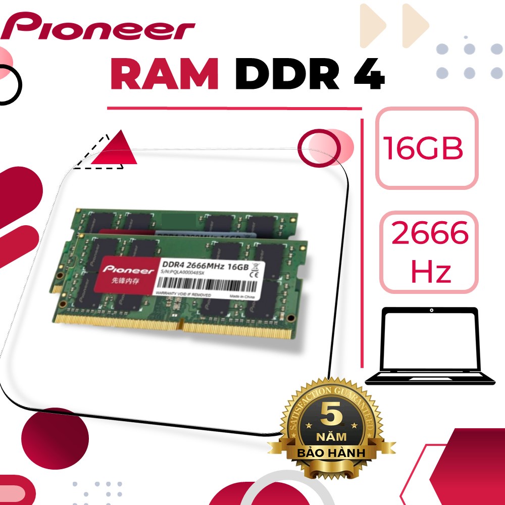 Ram Laptop 16GB DDR4 2666MHz Pioneer, Có tản nhiệt, Độ bền cao, Bảo hành 5 năm, Chất lượng cao, Độ trễ thấp