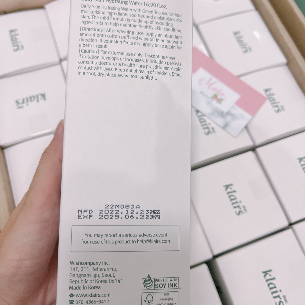 Nước Hoa Hồng Dưỡng Ẩm, Làm Dịu Da Klairs Daily Skin Hydrating Water 500ml