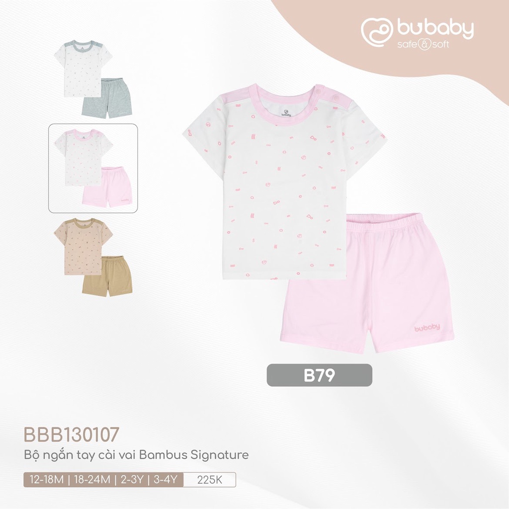 Bộ cộc tay cài vai Bu, Bubaby sợi tre 6m - 4Y