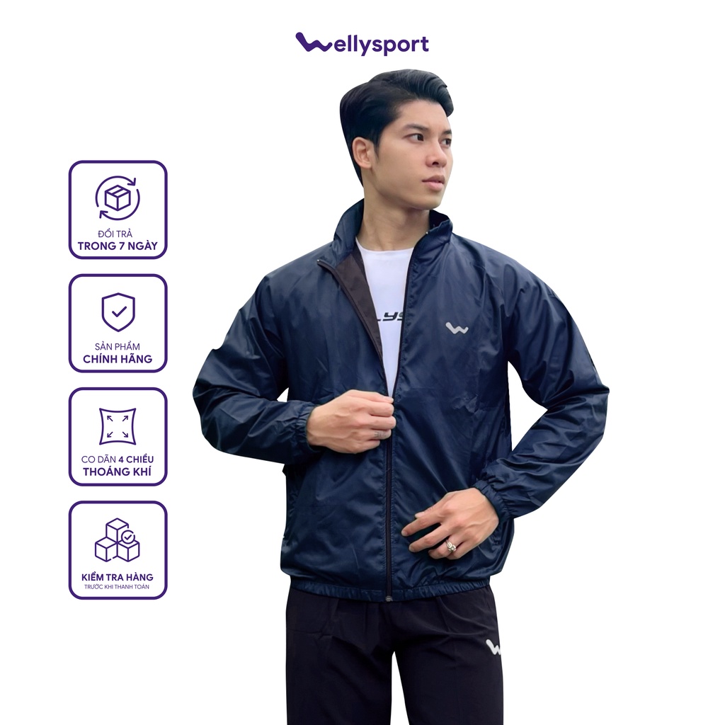 Áo Khoác Thể Thao Nam Running Jacket, Màu Xanh Đen Denim, Welly Sport, Mã AKN011