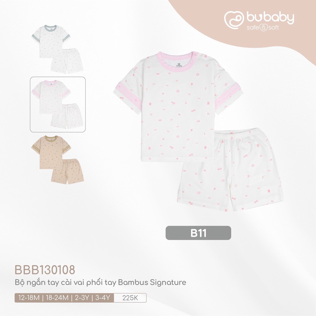 Bộ cộc tay cài vai Bu, Bubaby sợi tre 6m - 4Y