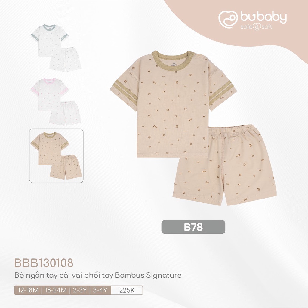 Bộ cộc tay cài vai Bu, Bubaby sợi tre 6m - 4Y