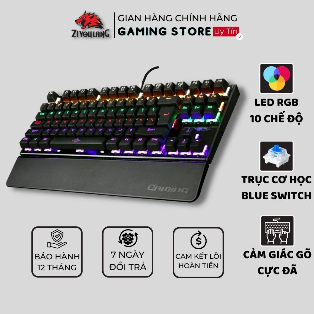 Bàn Phím Cơ Gaming LED Pro K28 Cao Cấp 2023 Trục Cơ Blue Switch, Led Rgb Nhiều Chế Độ Nháy Có Kê Tay Chống Mỏi