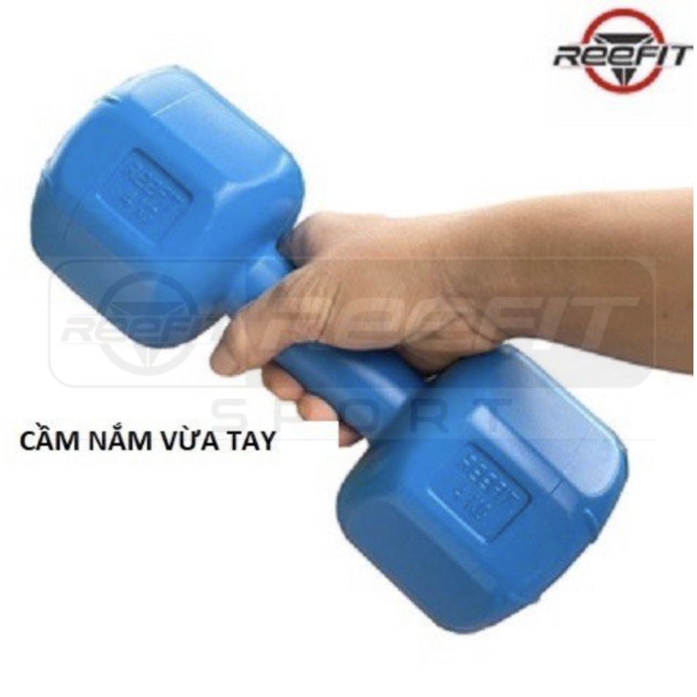 Bộ 2 tạ tay nhựa bát giác Reefit 5kg màu xanh có ruột (gồm 2 tạ 5kg, tổng 10kg)