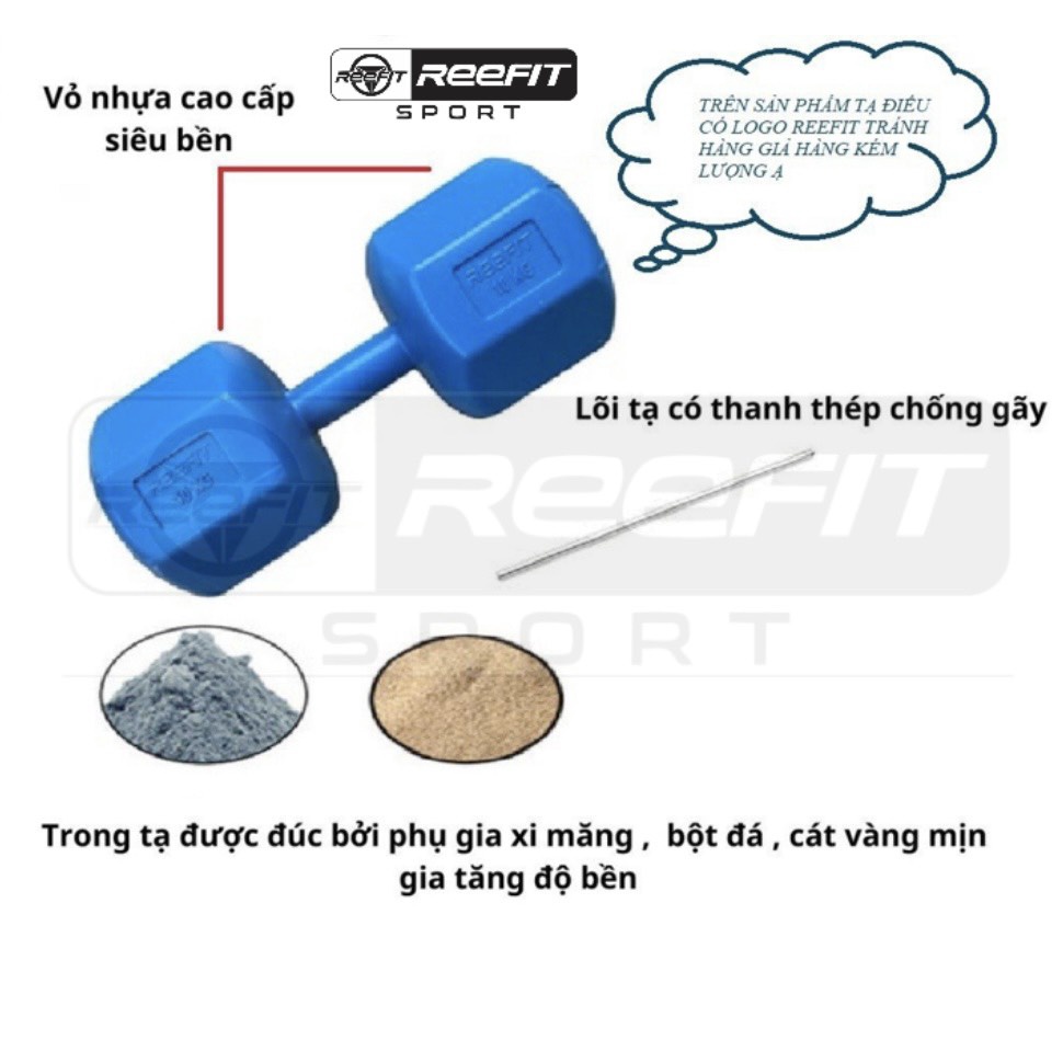 [Mã SGTTC40K giảm đến 40K đơn 50K] Bộ 2 tạ tay nhựa bát giác Reefit 4kg có ruột (gồm 2 cục)