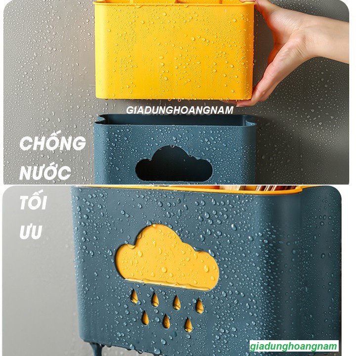 Kệ đựng muỗng đũa, ống đựng đũa dán tường đa năng hình đám mây có móc và thanh treo