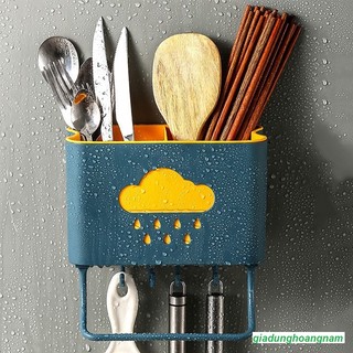 Kệ đựng muỗng đũa, ống đựng đũa dán tường đa năng hình đám mây có móc và thanh treo