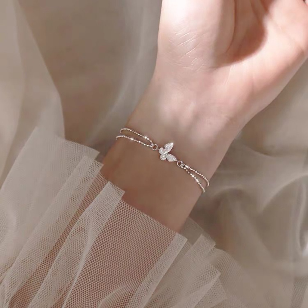 Vòng tay bạc bướm hồ điệp - Lắc tay bạc đính đá nữ Cánh bướm Butterfly