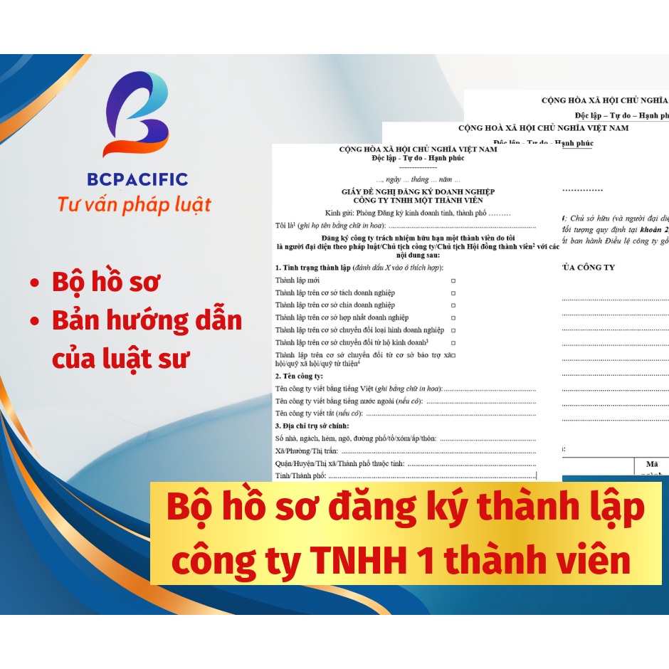 BỘ HỒ SƠ đăng ký thành lập công ty TNHH 1 thành viên