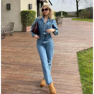 Jumpsuit Jean Zara full tag made Morocco xanh nhạt cá tính J2JZG75N10