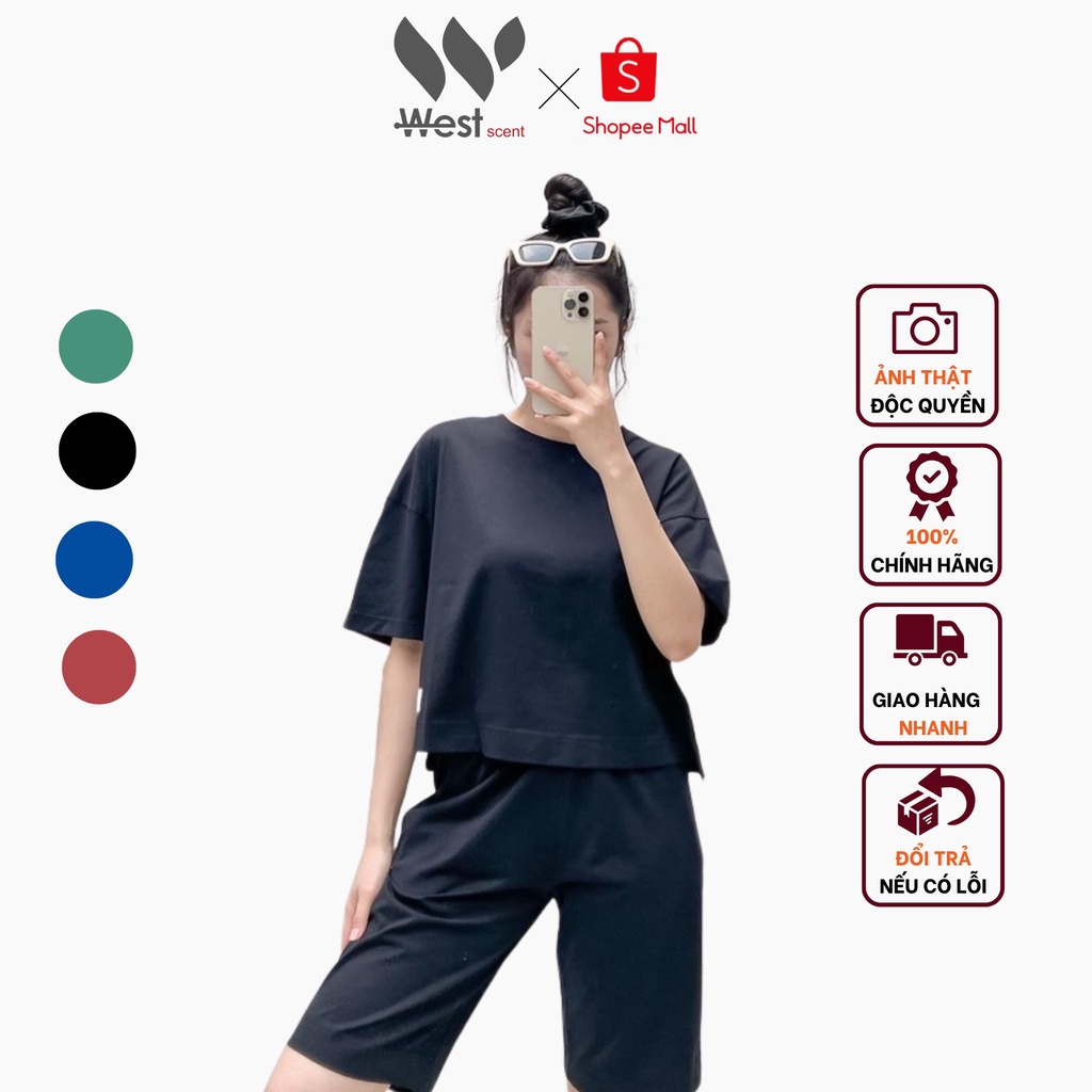 Bộ Đồ Hè Nữ WEST SCENT Áo Cộc Ngắn Tay Croptop Và Quần Ngố Chất 100% Cotton Thoáng Mát Thấm Hút Mồ Hôi Mặc Nhà Đi Tập