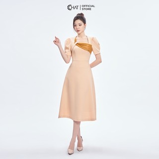 Đầm Nữ Phối Cổ Nhún Chất Liệu Tuytsi 53VNS8002AT