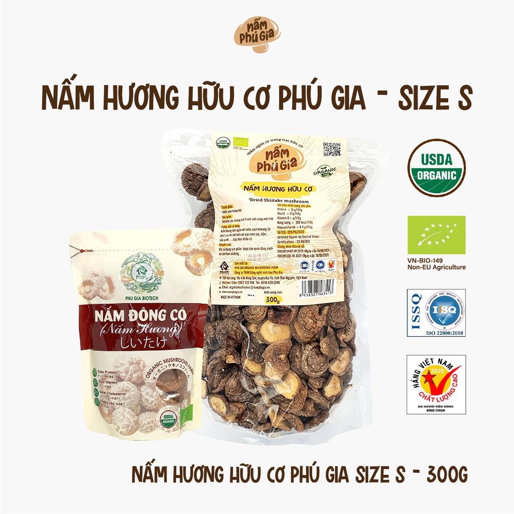 Nấm Hương Hữu Cơ Size S Gói 300g/ 500g - Nấm Phú Gia
