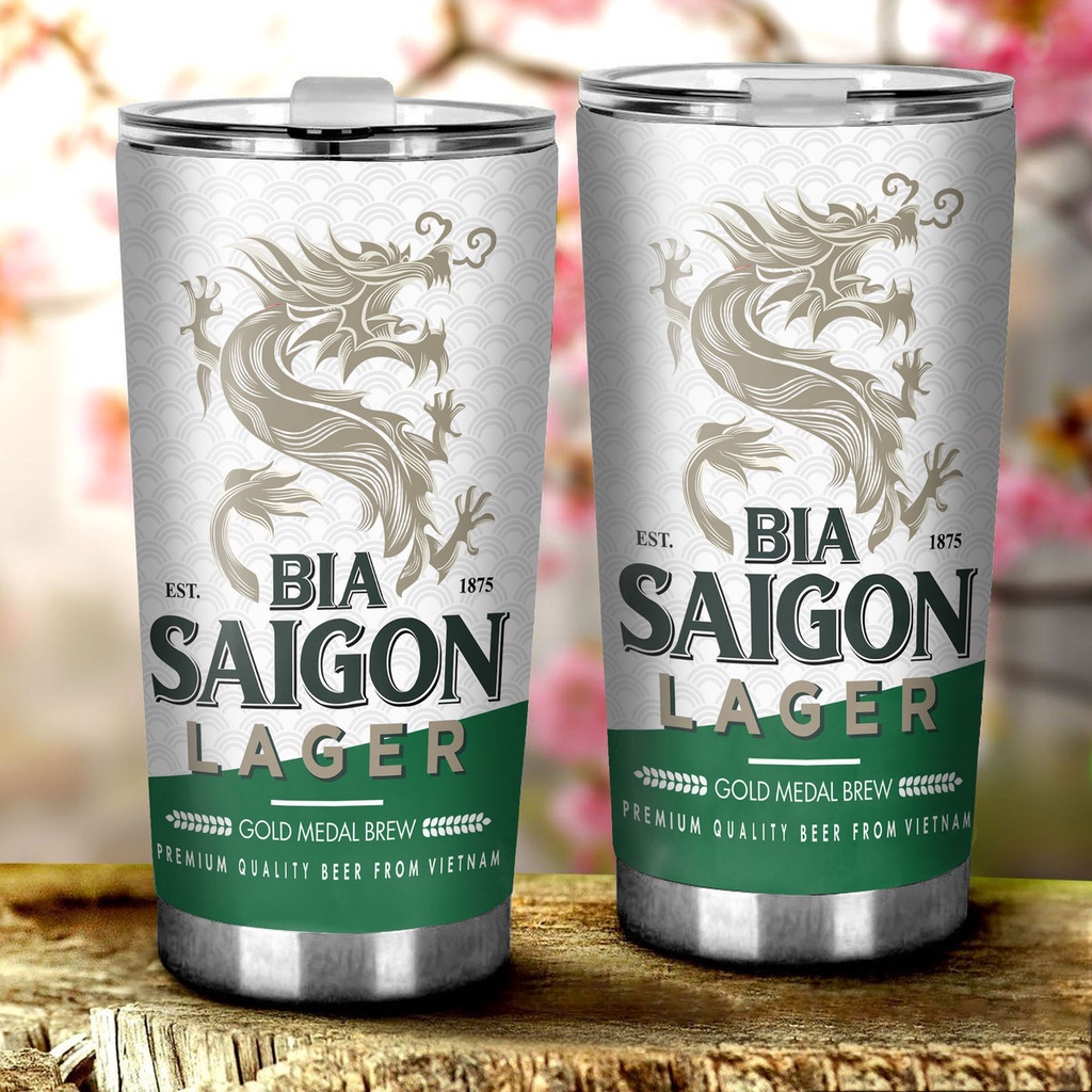 Cốc giữ nhiệt in hình Logo bia Tiger,Heineken theo yêu cầu dung tích 600ml chất liệu INOX cao cấp Tặng kèm ống hút Inox