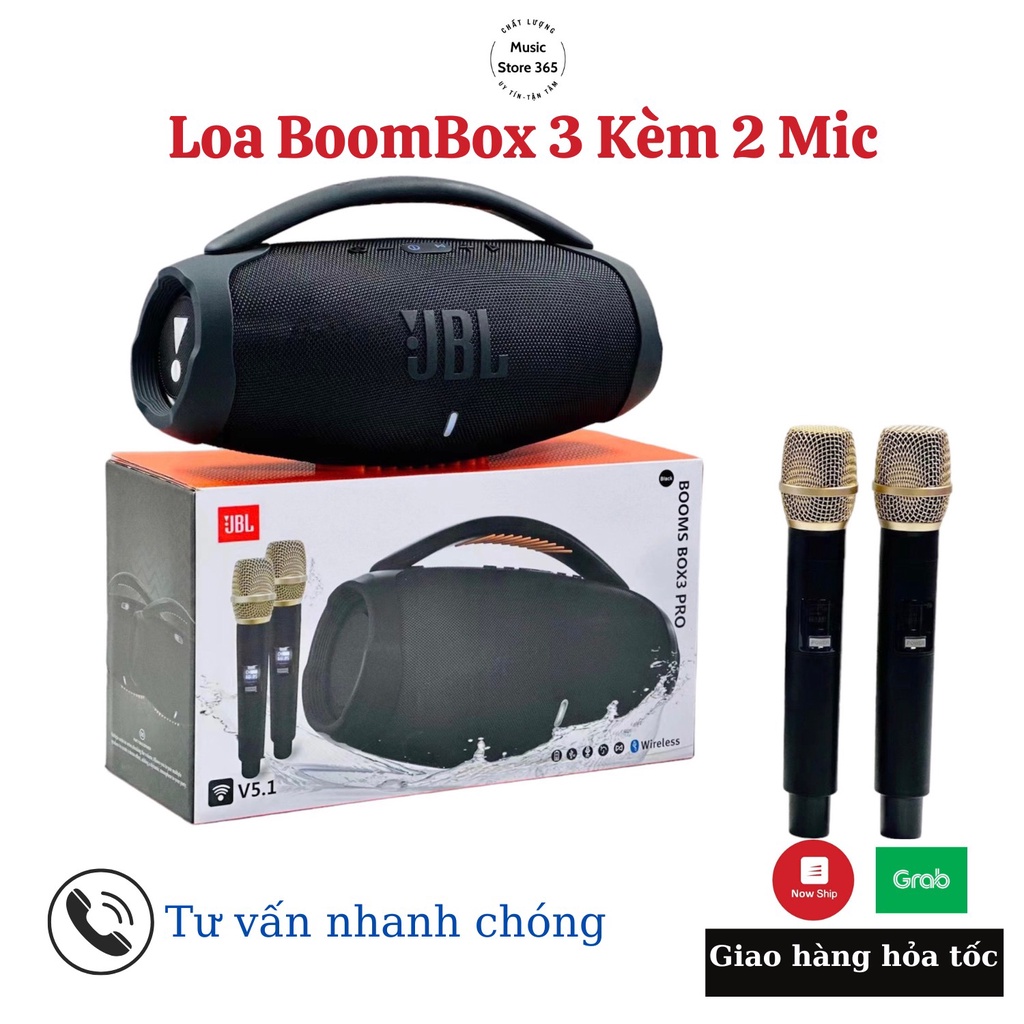 Loa Bluetooth Karaoke BoomBox 3 Kèm 2 Mic - Âm Bass Đỉnh - Bảo Hành 6 Tháng Lỗi 1 Đổi 1