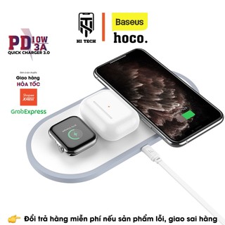 Bộ sạc không dây 3 trong 1 hoco cw24, sạc nhanh pd 10w cùng lúc 3 thiết bị điện thoại, đồng hồ, airpod.